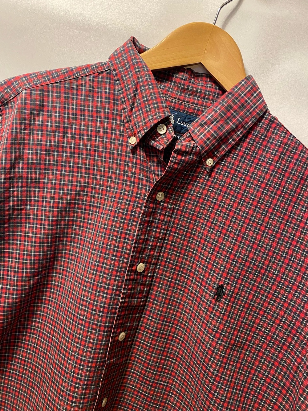 15 1/2- Ralph Lauren Red & Navy Plaid Button-Down Shirt